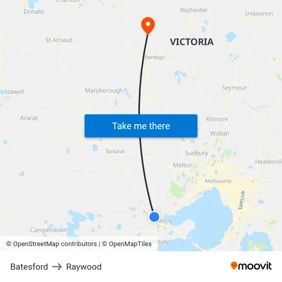Batesford to Raywood map