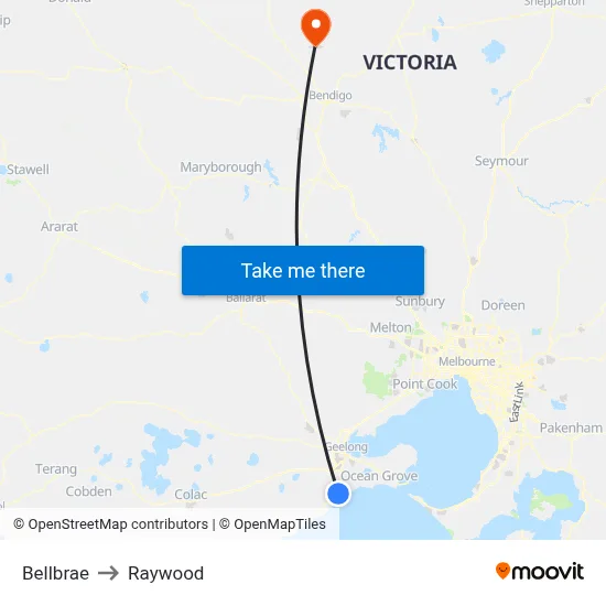 Bellbrae to Raywood map