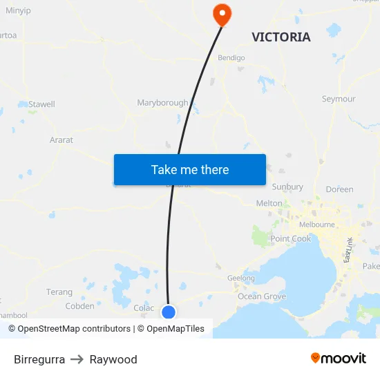 Birregurra to Raywood map