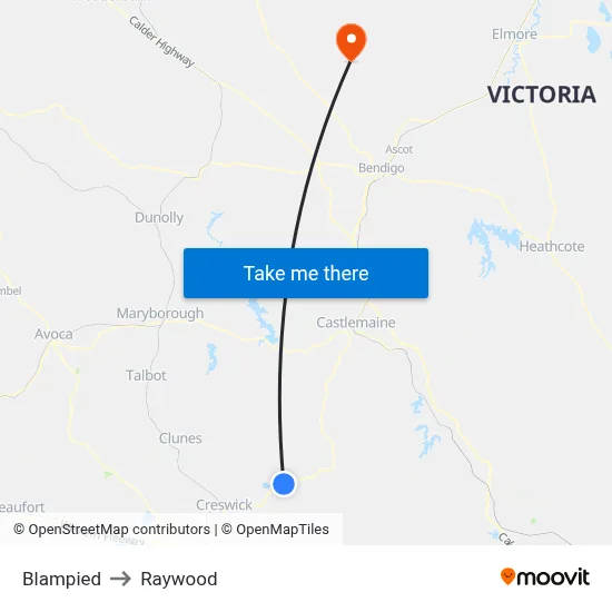 Blampied to Raywood map