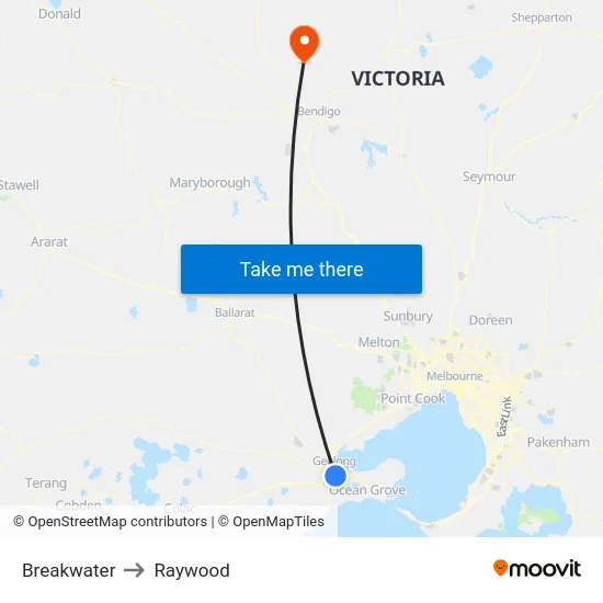 Breakwater to Raywood map