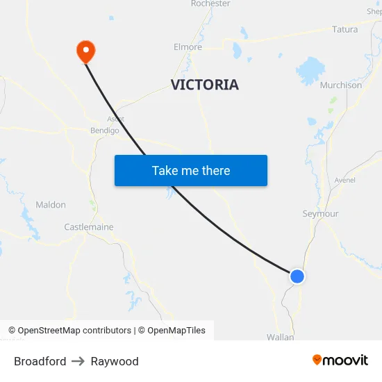 Broadford to Raywood map