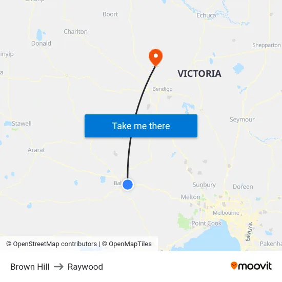 Brown Hill to Raywood map