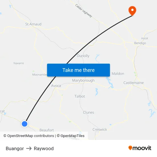 Buangor to Raywood map