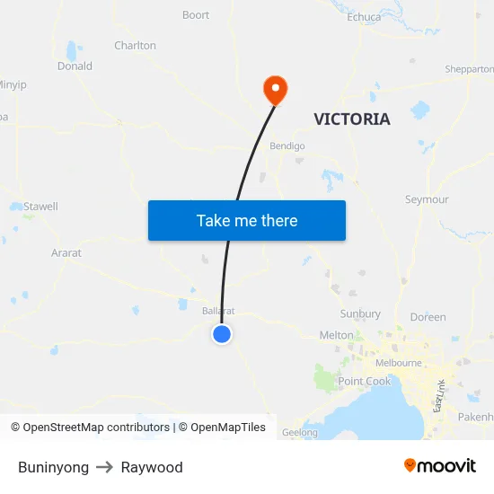 Buninyong to Raywood map