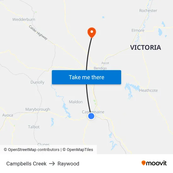 Campbells Creek to Raywood map