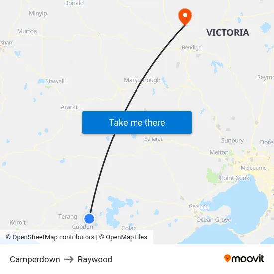 Camperdown to Raywood map
