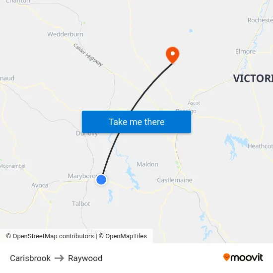 Carisbrook to Raywood map