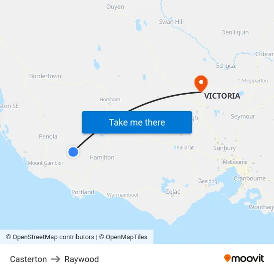 Casterton to Raywood map