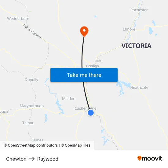 Chewton to Raywood map