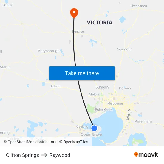 Clifton Springs to Raywood map