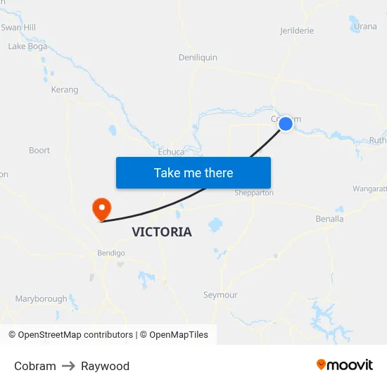 Cobram to Raywood map