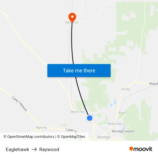 Eaglehawk to Raywood map