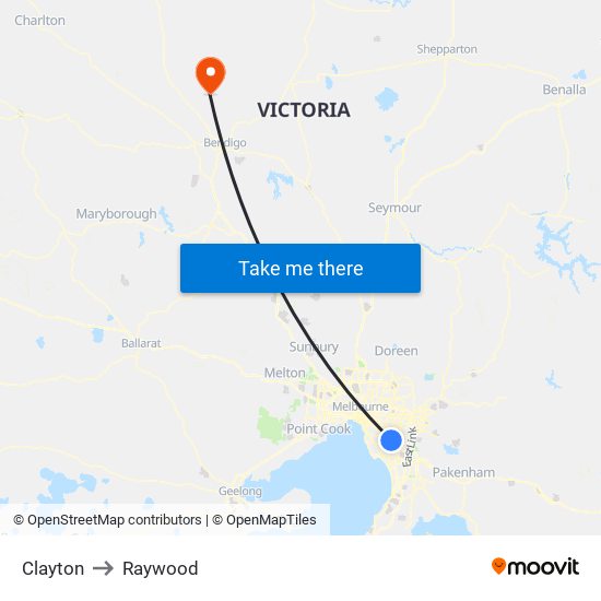 Clayton to Raywood map