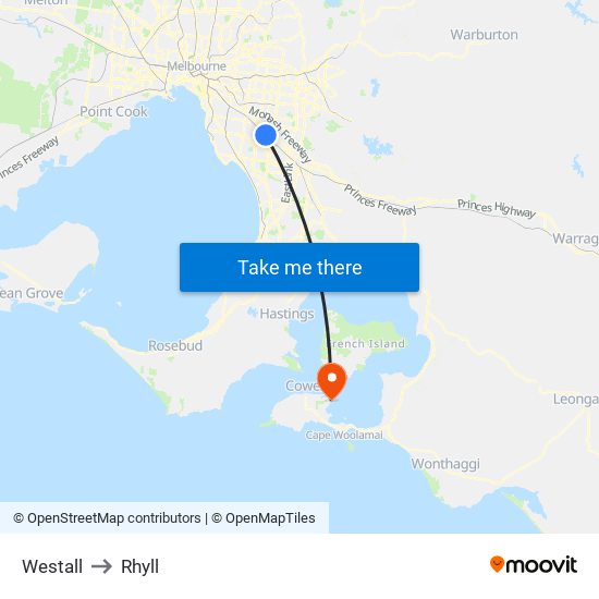Westall to Rhyll map