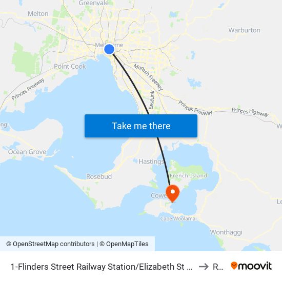 1-Flinders Street Railway Station/Elizabeth St (Melbourne City) to Rhyll map