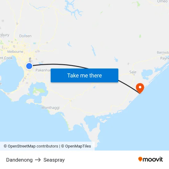 Dandenong to Seaspray map