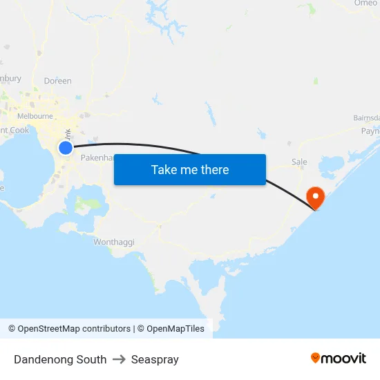 Dandenong South to Seaspray map