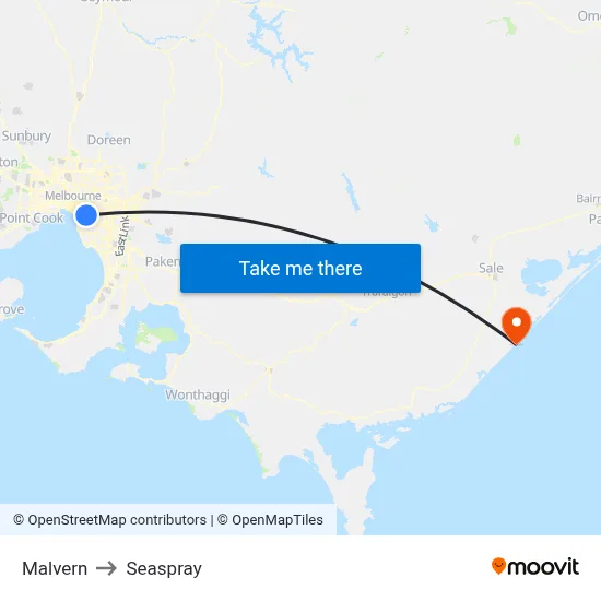 Malvern to Seaspray map