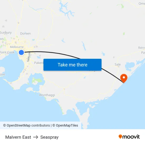 Malvern East to Seaspray map