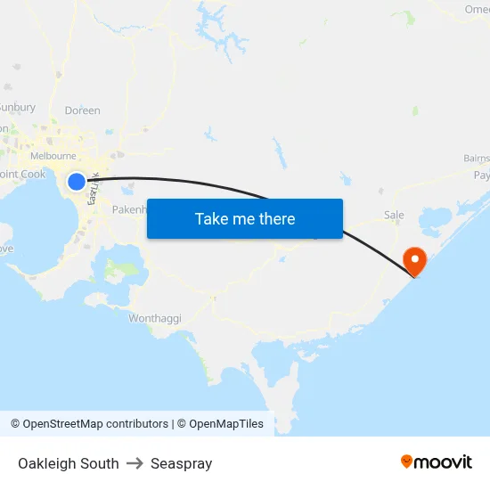 Oakleigh South to Seaspray map
