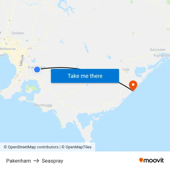 Pakenham to Seaspray map