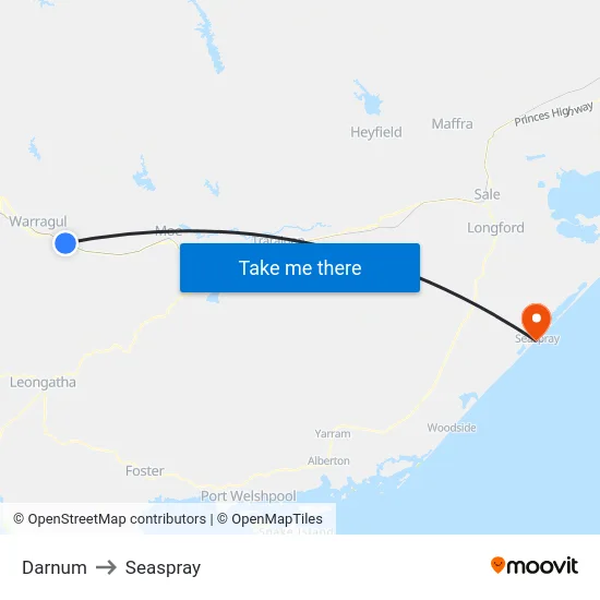 Darnum to Seaspray map