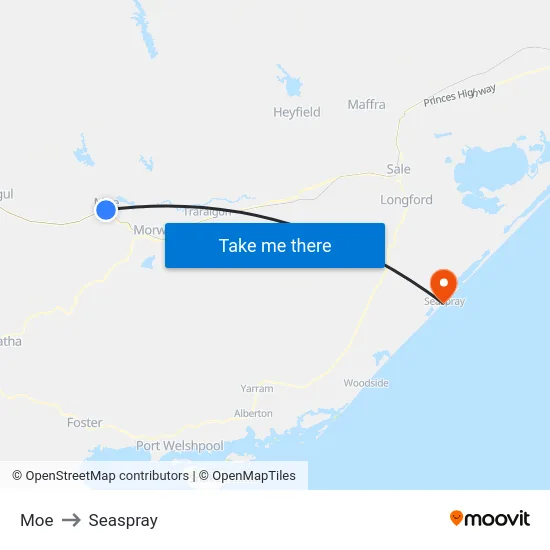 Moe to Seaspray map