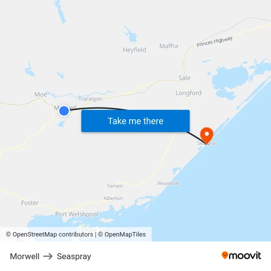 Morwell to Seaspray map