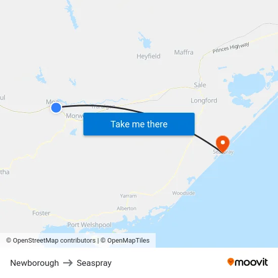 Newborough to Seaspray map