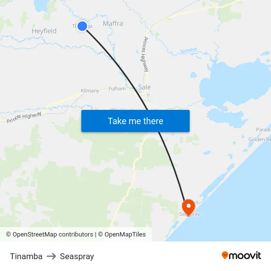 Tinamba to Seaspray map