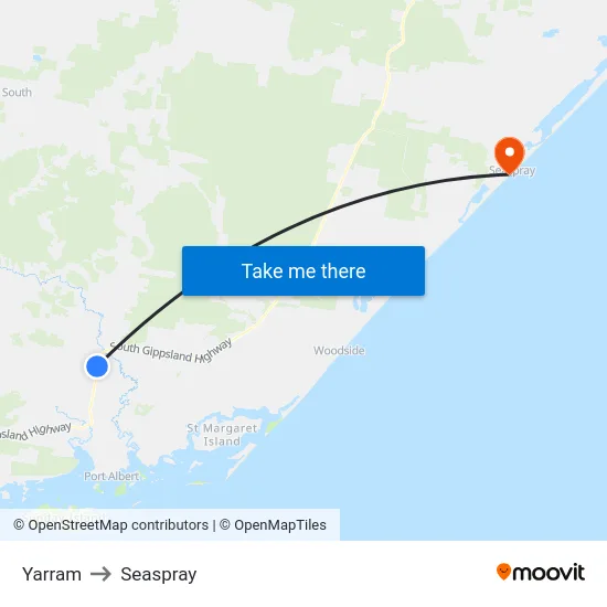 Yarram to Seaspray map