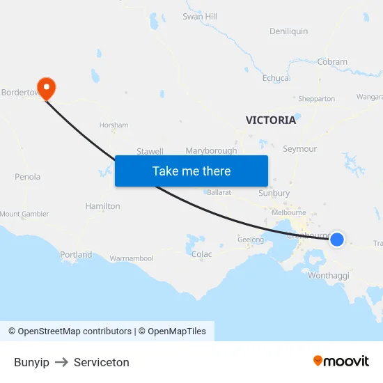 Bunyip to Serviceton map