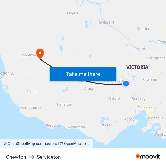 Chewton to Serviceton map