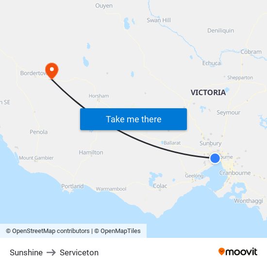 Sunshine to Serviceton map