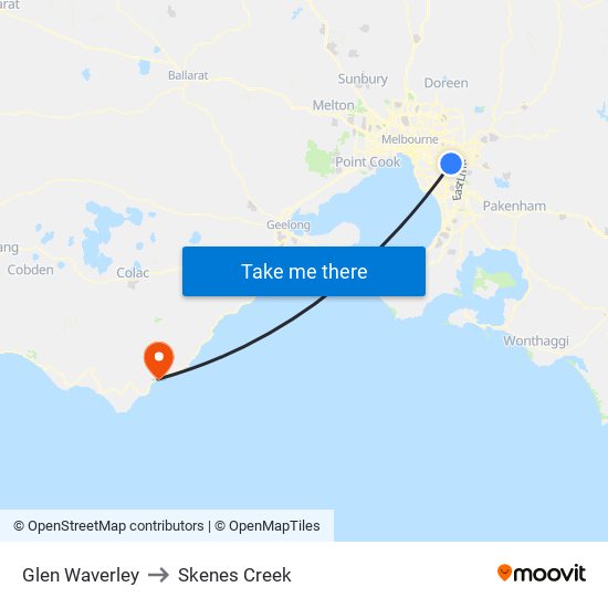 Glen Waverley to Skenes Creek map