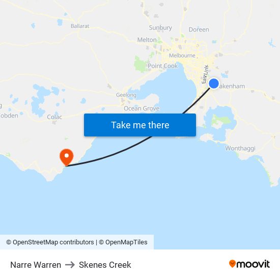 Narre Warren to Skenes Creek map