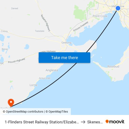 1-Flinders Street Railway Station/Elizabeth St (Melbourne City) to Skenes Creek map