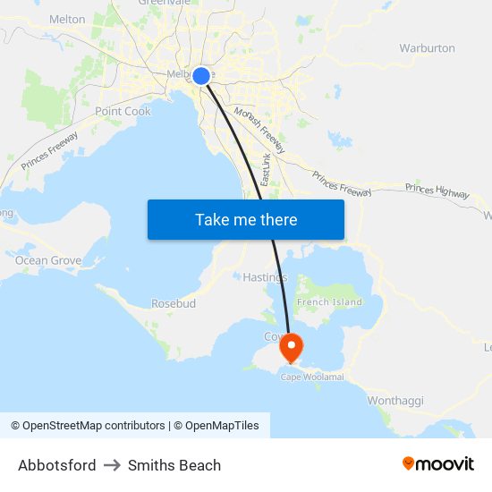 Abbotsford to Smiths Beach map