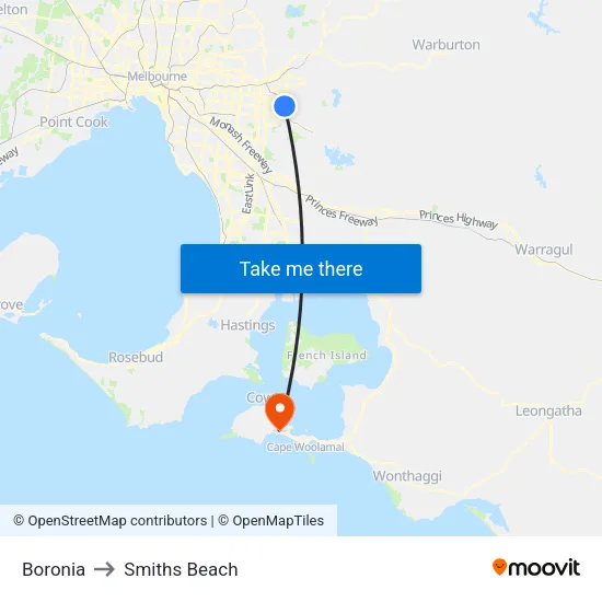 Boronia to Smiths Beach map