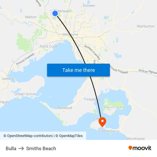 Bulla to Smiths Beach map