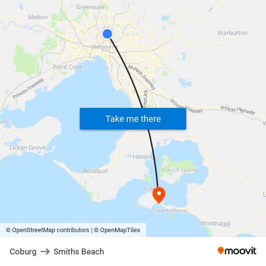 Coburg to Smiths Beach map