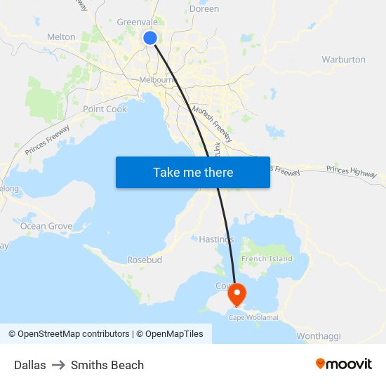 Dallas to Smiths Beach map