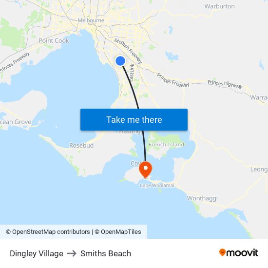 Dingley Village to Smiths Beach map