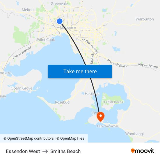 Essendon West to Smiths Beach map