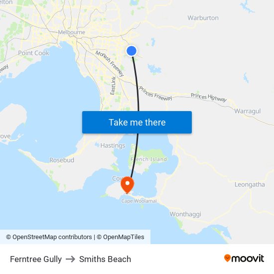 Ferntree Gully to Smiths Beach map