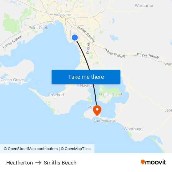 Heatherton to Smiths Beach map