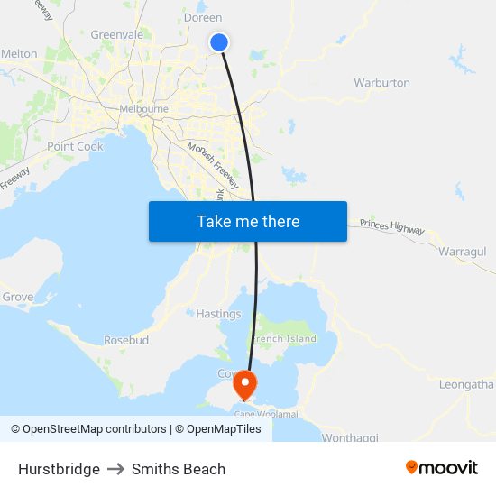 Hurstbridge to Smiths Beach map