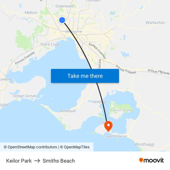 Keilor Park to Smiths Beach map