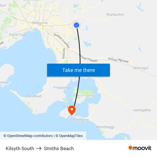 Kilsyth South to Smiths Beach map